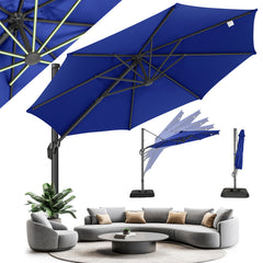 HOTEEL 10 Ft Patio Umbrella Outdoor Cantilever Umbrella Aluminum Offset Umbrella with Base, 360° Rotation，Gray