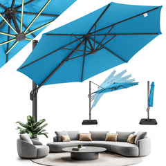 HOTEEL 10 Ft Patio Umbrella Outdoor Cantilever Umbrella Aluminum Offset Umbrella with Base, 360° Rotation，Gray