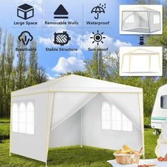 YUEBO 10 x 10ft Heavy Duty Folding Tent Easy Set-up Straight Leg Canopy Portable Gazebo Outdoor Camping Party Instant Shelter with Wheeled Carry Bag, White