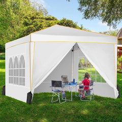 YUEBO 10 x 10ft Heavy Duty Folding Tent Easy Set-up Straight Leg Canopy Portable Gazebo Outdoor Camping Party Instant Shelter with Wheeled Carry Bag, White