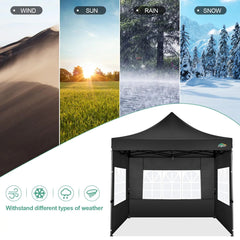 COBIZI 10'x10' Pop Up Canopy Tent with 4 sidewalls Commercial Heavy Duty Canopy UPF 50+ All Weather Waterproof Outdoor Canopy Wedding Tents for Parties Gazebo with Roller Bag, Black (Windproof Upgraded)