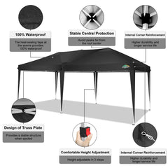 COBIZI 10x20 Pop Up Canopy Tent with 6 Removable Sidewalls, Easy Up Commercial Canopy, Adjustable Heights, Waterproof and UV50+ Gazebo with Portable Bag, Party Tents for Parties, Black