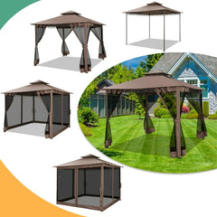 COBIZI 10'x10'Canopy with Mosquito Netting,Shade Tent for Party, Outdoor Activities, Backyard, Patio Lawn & Garden,Brown