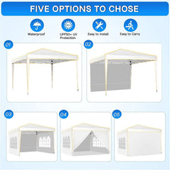 YUEBO 10 x 10ft Heavy Duty Folding Tent Easy Set-up Straight Leg Canopy Portable Gazebo Outdoor Camping Party Instant Shelter with Wheeled Carry Bag, White