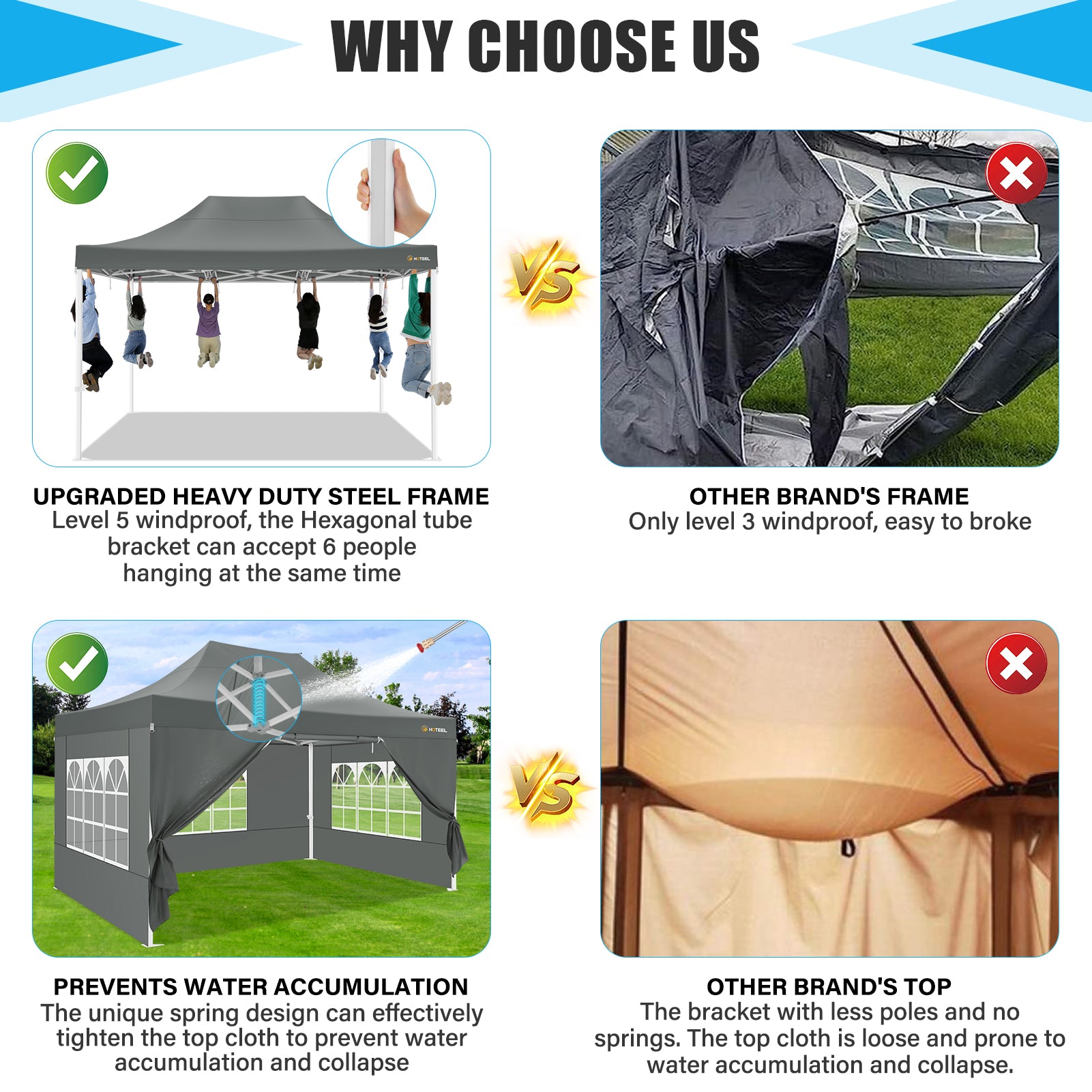 HOTEEL 10x15 Heavy Duty Canopy Tent ,Pop up Canopy for Parties Wedding,Commercial Easy up Gazebo with Roller Bag,UV 50+ &,Gray