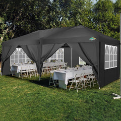 COBIZI 10x20 Pop Up Canopy Tent with 6 Removable Sidewalls, Easy Up Commercial Canopy, Adjustable Heights, Waterproof and UV50+ Gazebo with Portable Bag, Party Tents for Parties, Black