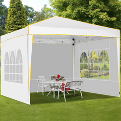 YUEBO 10'x10' Outdoor Pop Up Canopy Tent Commercial Instant Canopies Heavy Duty Shelter with Roller Bag, Bonus 4 Sand Bags, 4 Removable Sidewalls & Carrying Bag for Wedding Picnics Camping (White)