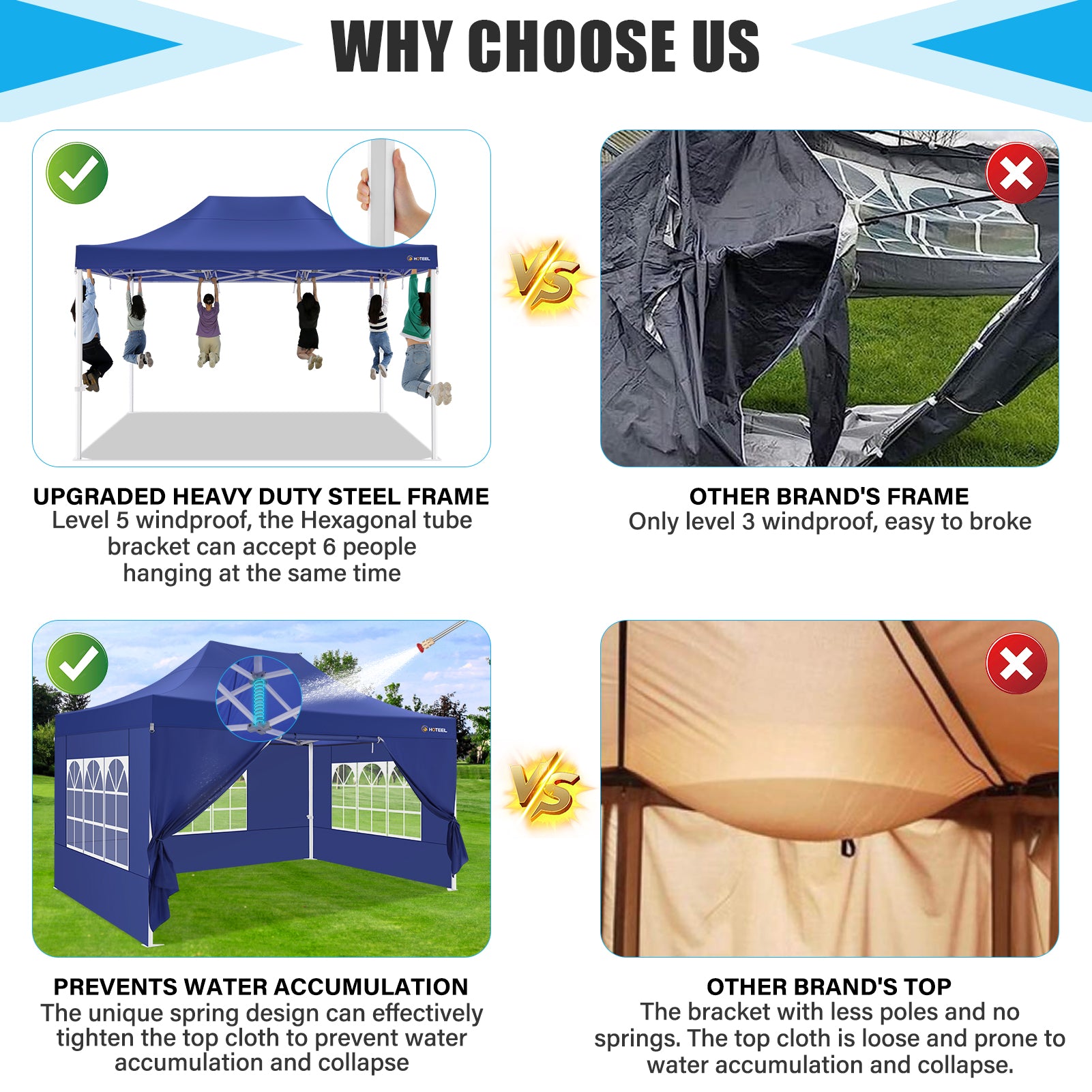 HOTEEL 10x15 Pop Up Canopy Tent Heavy Duty Easy Up Outdoor Canopy Commercial Event Tent Wedding with Roller Bag,UV 50+ & Upgraded No Water Accumulation,Thick Hexagonal Legs