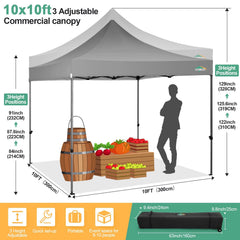 COBIZI 10x10 Pop Up Canopy Tent with 4 sidewalls Commercial Heavy Duty Canopy UPF 50+ Waterproof Outdoor Canopy Wedding Tents for Parties Gazebo with Roller Bag, Grey Gray (Windproof Upgraded)