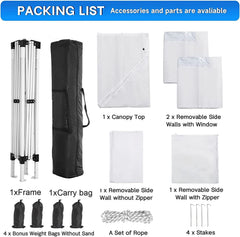 YUEBO 10'x10' Outdoor Pop Up Canopy Tent Commercial Instant Canopies Heavy Duty Shelter with Roller Bag, Bonus 4 Sand Bags, 4 Removable Sidewalls & Carrying Bag for Wedding Picnics Camping (White)
