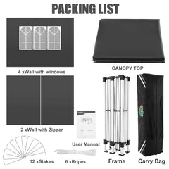 COBIZI 10x20 Pop Up Canopy Tent with 6 Removable Sidewalls, Easy Up Commercial Canopy, Adjustable Heights, Waterproof and UV50+ Gazebo with Portable Bag, Party Tents for Parties, Black