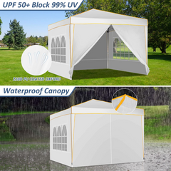 YUEBO 10 x 10ft Heavy Duty Folding Tent Easy Set-up Straight Leg Canopy Portable Gazebo Outdoor Camping Party Instant Shelter with Wheeled Carry Bag, White