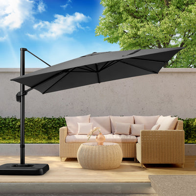 10'x10' Cantilever Umbrella Square Outdoor Patio Umbrella Large Offset Hanging Umbrella Aluminum Umbrella with Base, 360¡ã Rotation, Blue