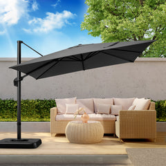 HOTEEL 10 Ft Patio Umbrella Outdoor Cantilever Square Umbrella Aluminum Offset Umbrella with Base, 360° Rotation，Burgundy