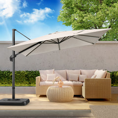HOTEEL 10 Ft Patio Umbrella Outdoor Cantilever Square Umbrella Aluminum Offset Umbrella with Base, 360° Rotation，Burgundy
