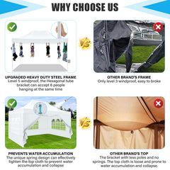 HOTEEL 10x15 Pop Up Canopy Tent Heavy Duty Easy Up Outdoor Canopy Commercial Event Tent Wedding with Roller Bag,UV 50+ & Upgraded No Water Accumulation,Thick Hexagonal Legs