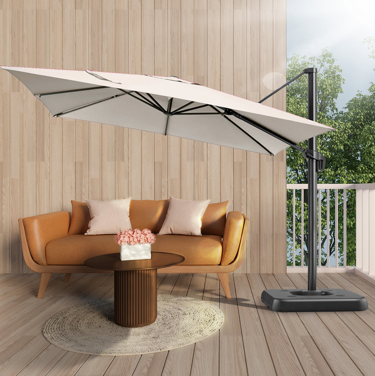 HOTEEL 10 Ft Patio Umbrella Outdoor Cantilever Square Umbrella Aluminum Offset Umbrella with Base, 360° Rotation, Beige