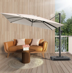 HOTEEL 10 Ft Patio Umbrella Outdoor Cantilever Square Umbrella Aluminum Offset Umbrella with Base, 360° Rotation, Beige