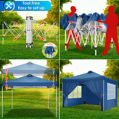 10' x 10' Adjustable Height Pop-up Canopy Tent Fully Waterproof Instant Outdoor Canopy Folding Shelter with 4 Removable Sidewalls, Air Vent on The Top, 4 Sandbags, Carrying Bag
