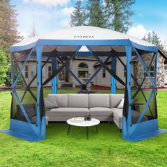 COBIZI 12x12ft Pop Up Canopy Gazebo, Outdoor Canopy Tent Screen House with 6 sidewalls and Netting for Camping, Waterproof, UV Resistant, Ez Set-up Party Tent with Carrying Bag and Ground Stakes,Brown