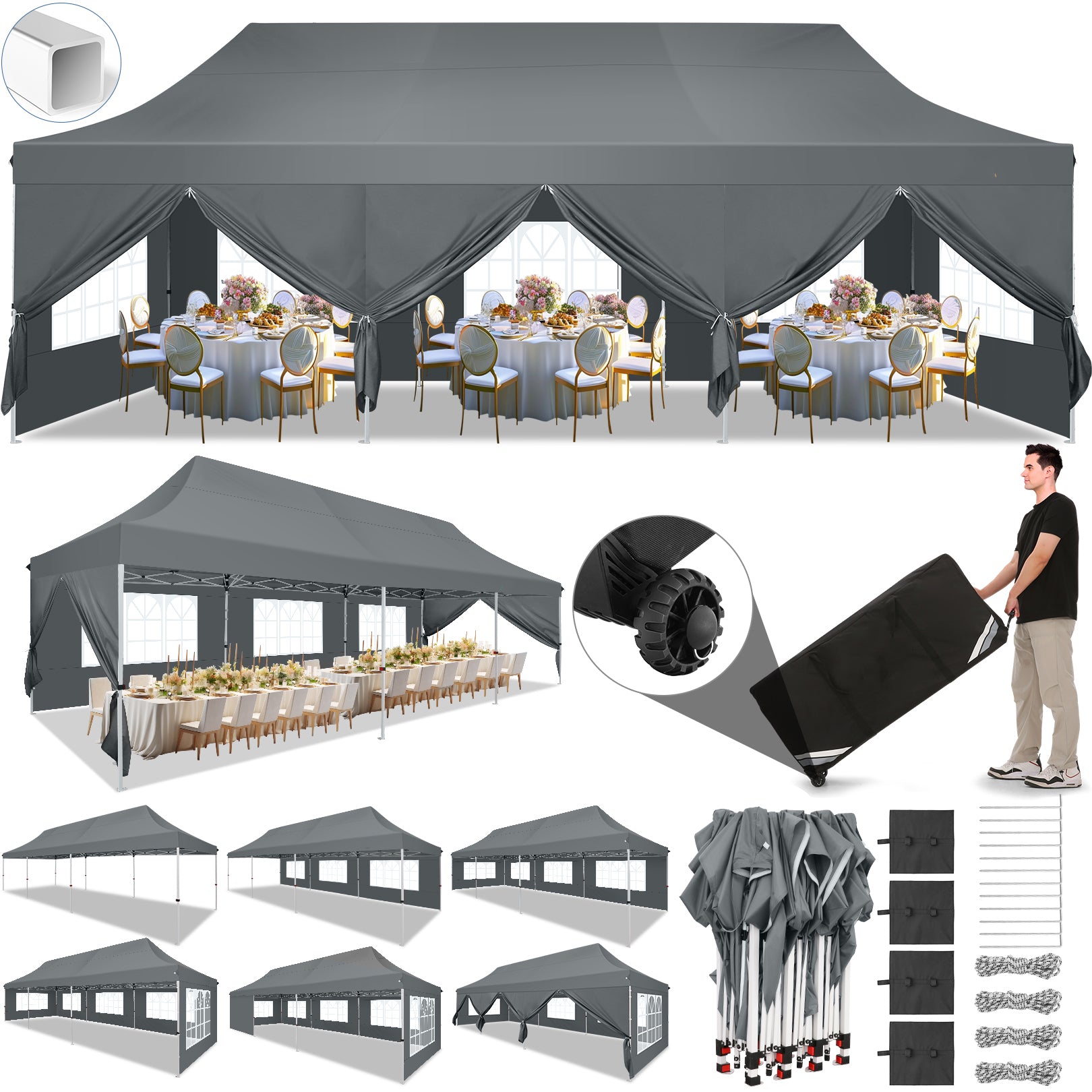 COBIZI 10'x30' Pop up Canopy, Pop up Party Tent with 6 Removable Sidewalls SPC000122