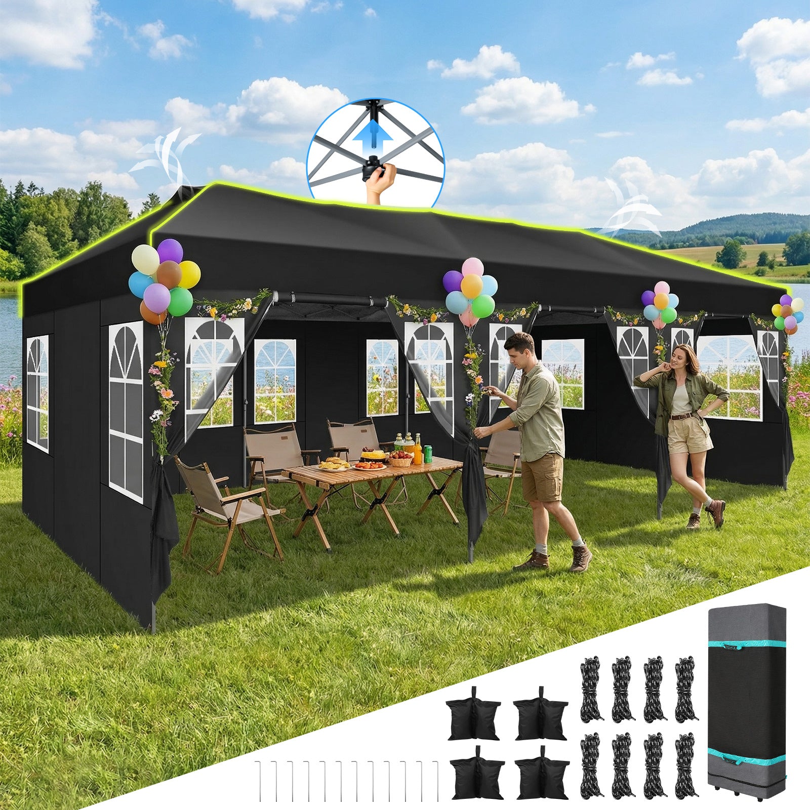 COBIZI 10'x30' Pop up Waterproof Canopy with Sidewalls & Wheel Carry Bag SPC305