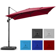 HOTEEL 10 Ft Patio Umbrella Outdoor Cantilever Square Umbrella Aluminum Offset Umbrella with Base, 360° Rotation，Burgundy