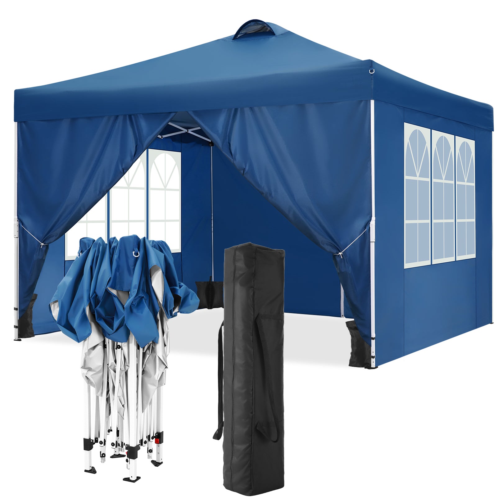 10' x 10' Adjustable Height Pop-up Canopy Tent Fully Waterproof Instant Outdoor Canopy Folding Shelter with 4 Removable Sidewalls, Air Vent on The Top, 4 Sandbags, Carrying Bag