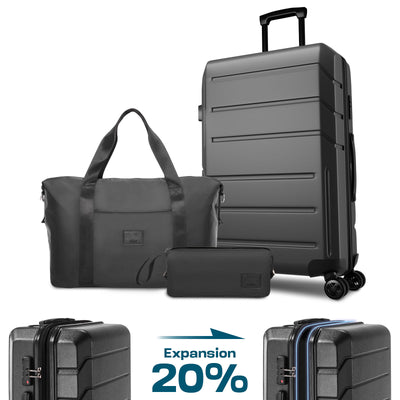 HOTEEL 3 Piece Carry on Luggage Set,Expandable ABS+PC Lightweight Hard Shell Suitcases with Spinner Wheels&TSA Lock,Portable Travel Bag and Toiletry Bag,Blue