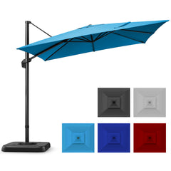 10'x10' Cantilever Umbrella Square Outdoor Patio Umbrella Large Offset Hanging Umbrella Aluminum Umbrella with Base, 360° Rotation, Blue