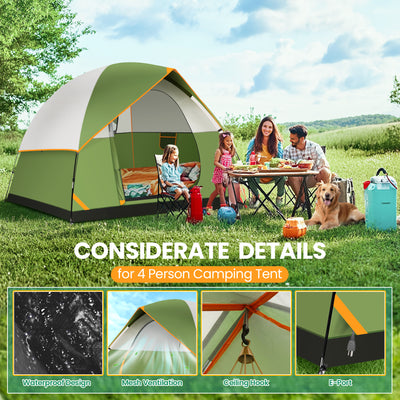 COBIZI 4 Person Camping Tent Easy Setup with Rainfly & Screen Windows SPC174