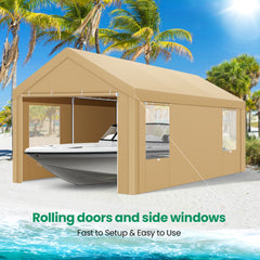 HOTEEL 10'x20' Large Heavy Duty Car Tent with Steel Frame, Portable Garage Wedding Tent Gazebo Big Tents Carport Shelter with Waterproof Top Cover, All-Season Tarp for Outdoor Party Birthday, Gray