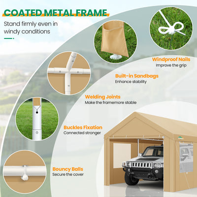 Cobizi 12'x20' Large Heavy Duty Canopy Carport with Steel Frame SPC104