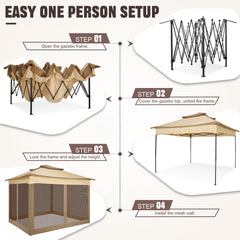 HOTEEL 11x11 Pop Up Gazebo Outdoor Canopy Shelter, Instant Patio Gazebo Sun Shade Canopy Tent 121 Square Feet of Shade for Lawn, Garden, Backyard & Deck, Khaki