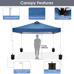 10' x 10' Adjustable Height Pop-up Canopy Tent Fully Waterproof Instant Outdoor Canopy Folding Shelter with 4 Removable Sidewalls, Air Vent on The Top, 4 Sandbags, Carrying Bag