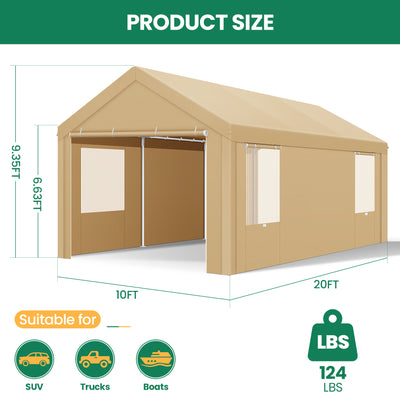 Cobizi 12'x20' Large Heavy Duty Canopy Carport with Steel Frame SPC104