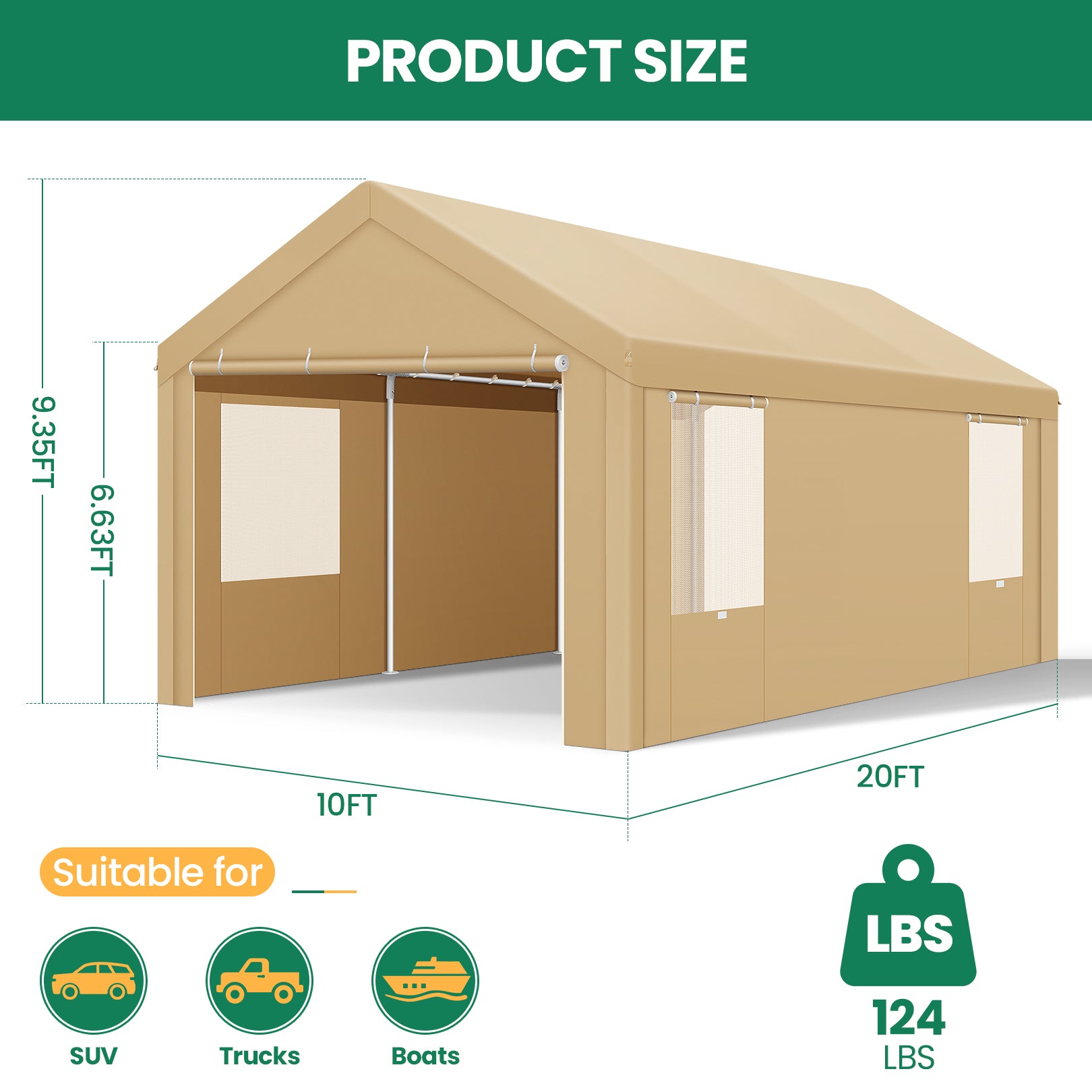 COBIZI 10'x20' Large Heavy Duty Canopy & Carport with Steel Frame SPC000101