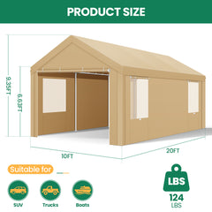HOTEEL 10'x20' Large Heavy Duty Car Tent with Steel Frame, Portable Garage Wedding Tent Gazebo Big Tents Carport Shelter with Waterproof Top Cover, All-Season Tarp for Outdoor Party Birthday