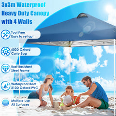 10' x 10' Adjustable Height Pop-up Canopy Tent Fully Waterproof Instant Outdoor Canopy Folding Shelter with 4 Removable Sidewalls, Air Vent on The Top, 4 Sandbags, Carrying Bag
