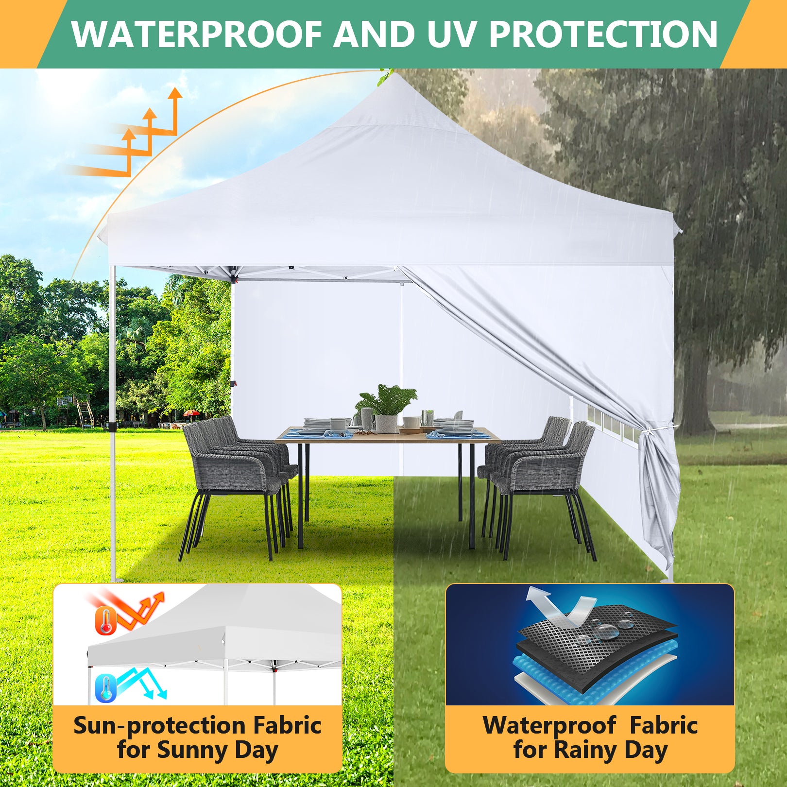 Hoteel 10'x10' Pop Up Canopy Tent with 3 Sidewalls, Outdoor Canopy Tent Waterproof Pop Up Backyard Canopy Portable Party Commercial Instant Canopy Shelter Tent Gazebo for Wedding Camping, White