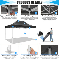 HOTEEL 10x15 Pop Up Canopy Tent Heavy Duty Easy Up Outdoor Canopy Commercial Event Tent Wedding with Roller Bag,UV 50+ & Upgraded No Water Accumulation,Thick Hexagonal Legs