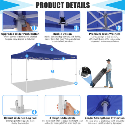 HOTEEL 10x15 Pop Up Canopy Tent Heavy Duty Easy Up Outdoor Canopy Commercial Event Tent Wedding with Roller Bag,UV 50+ & Upgraded No Water Accumulation,Thick Hexagonal Legs