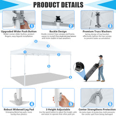 HOTEEL 10x15 Pop Up Canopy Tent Heavy Duty Easy Up Outdoor Canopy Commercial Event Tent Wedding with Roller Bag,UV 50+ & Upgraded No Water Accumulation,Thick Hexagonal Legs