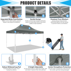 HOTEEL 10x15 Heavy Duty Canopy Tent ,Pop up Canopy for Parties Wedding,Commercial Easy up Gazebo with Roller Bag,UV 50+ &,Gray