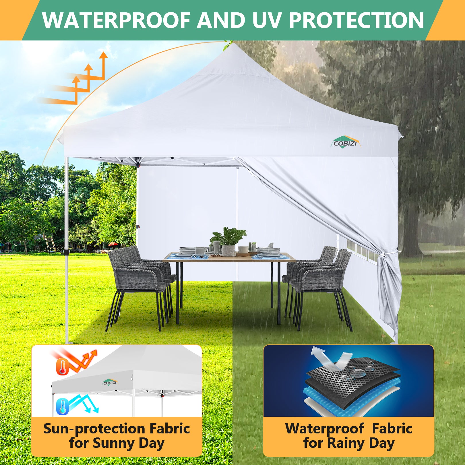 COBIZI Pop-Up-Überdachungs-Pavillon für den Außenbereich, 3,6 x 2,5 m, mit 4 Sandsäcken