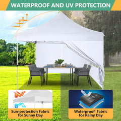 Hoteel 10'x10' Pop Up Canopy Tent with 3 Sidewalls, Outdoor Canopy Tent Waterproof Pop Up Backyard Canopy Portable Party Commercial Instant Canopy Shelter Tent Gazebo for Wedding Camping, White