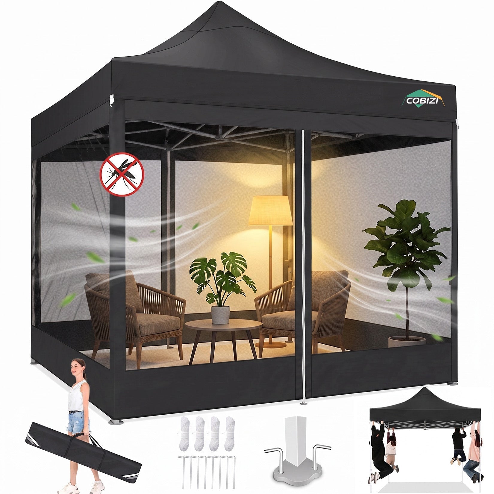 COBIZI 10'x10' Heavy Duty Pop up Canopy Gazebo with Netting Screened SPC111