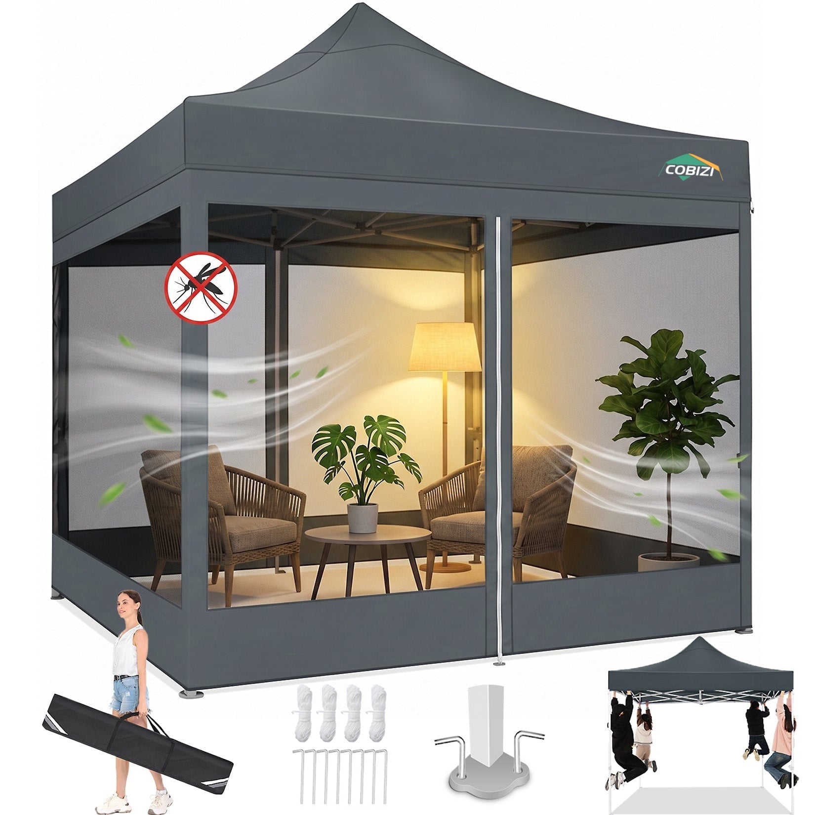 COBIZI 10'x10' Heavy Duty Pop up Canopy Gazebo with Netting Screened SPC111