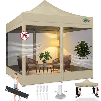 COBIZI 10'x10' Heavy Duty Pop up Canopy Gazebo with Netting Screened SPC111