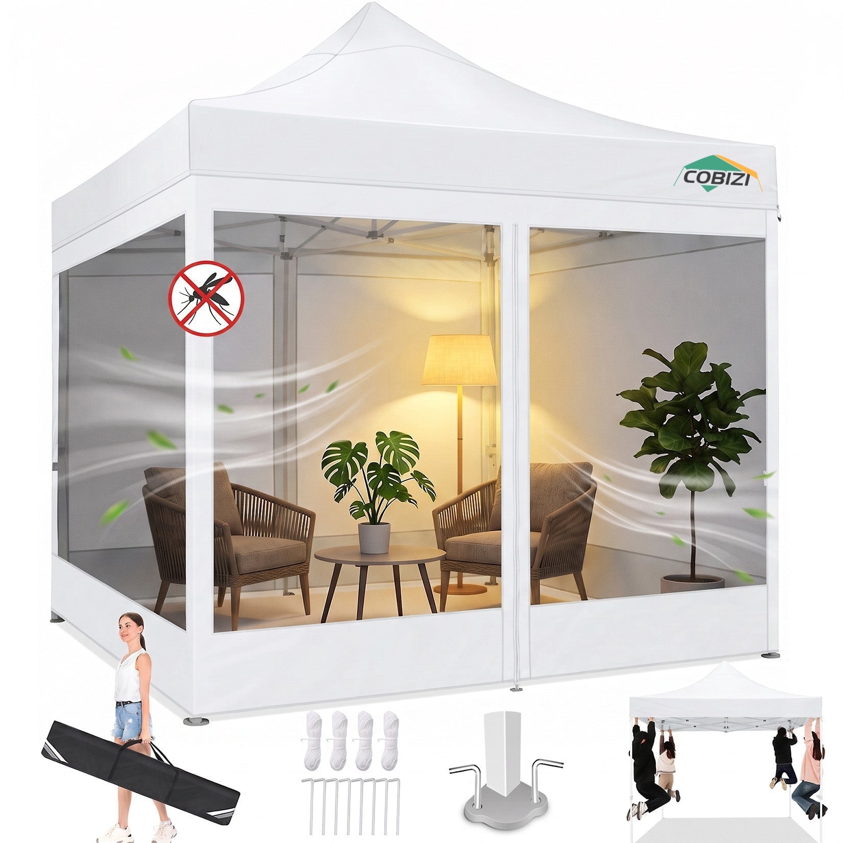 COBIZI 10'x10' Heavy Duty Pop up Canopy Gazebo with Netting Screened SPC111